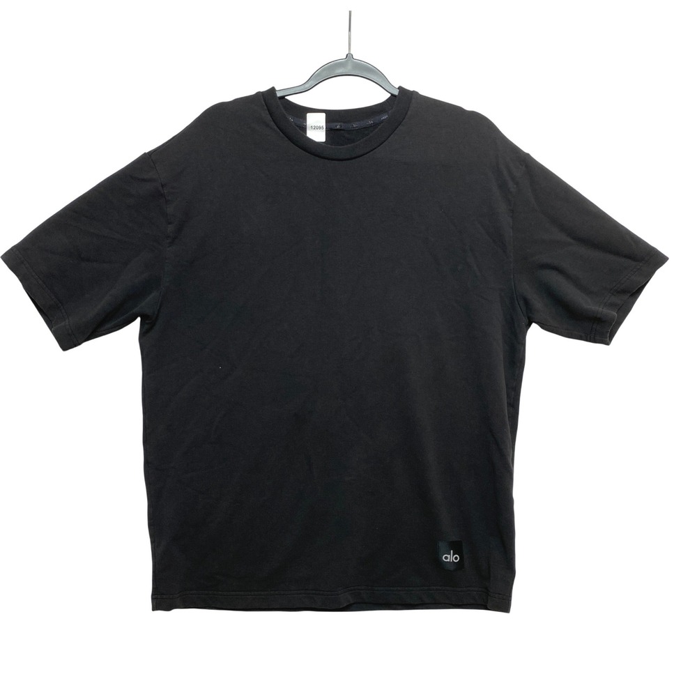 Alo T-Shirt Mens Medium Black Oversized Short Sleeve Crew Neck Logo Patch